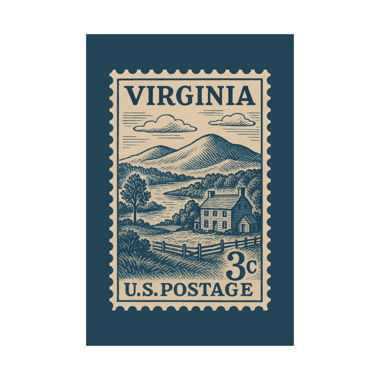 Virginia Vintage Postage Stamp Wall Art | Blue Ridge Mountains ...