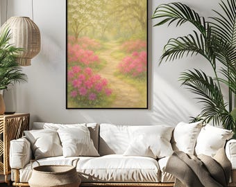 Georgia Spring Garden Watercolor Wall Art | Southern Bloom Landscape Print | Dogwood & Azalea Pathway Scene | Seasonal Americana Home Decor