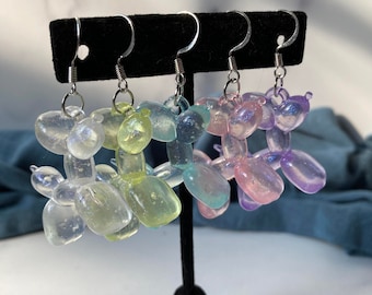 Glow in the Dark Multicolor Resin Balloon Dog Dangle Earrings