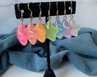 Glow in the Dark Multicolor Resin Star Dangle Earrings