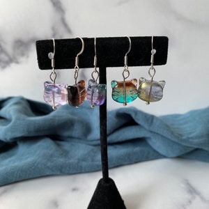 Lampwork Glass Multicolor Cat Head Beads Dangle Earrrings