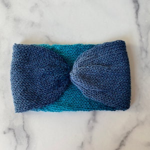 Ombre Knitted Acrylic & Polyester Blue Ear Warmer / Knitted Headband