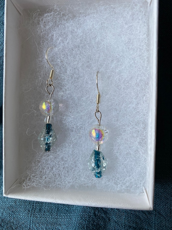 Glow in the Dark Earrings Blue Handmade Lampwork Glass Dangles Glow in the Dark Earrings Blue Handmade Lampwork Glass Dangles