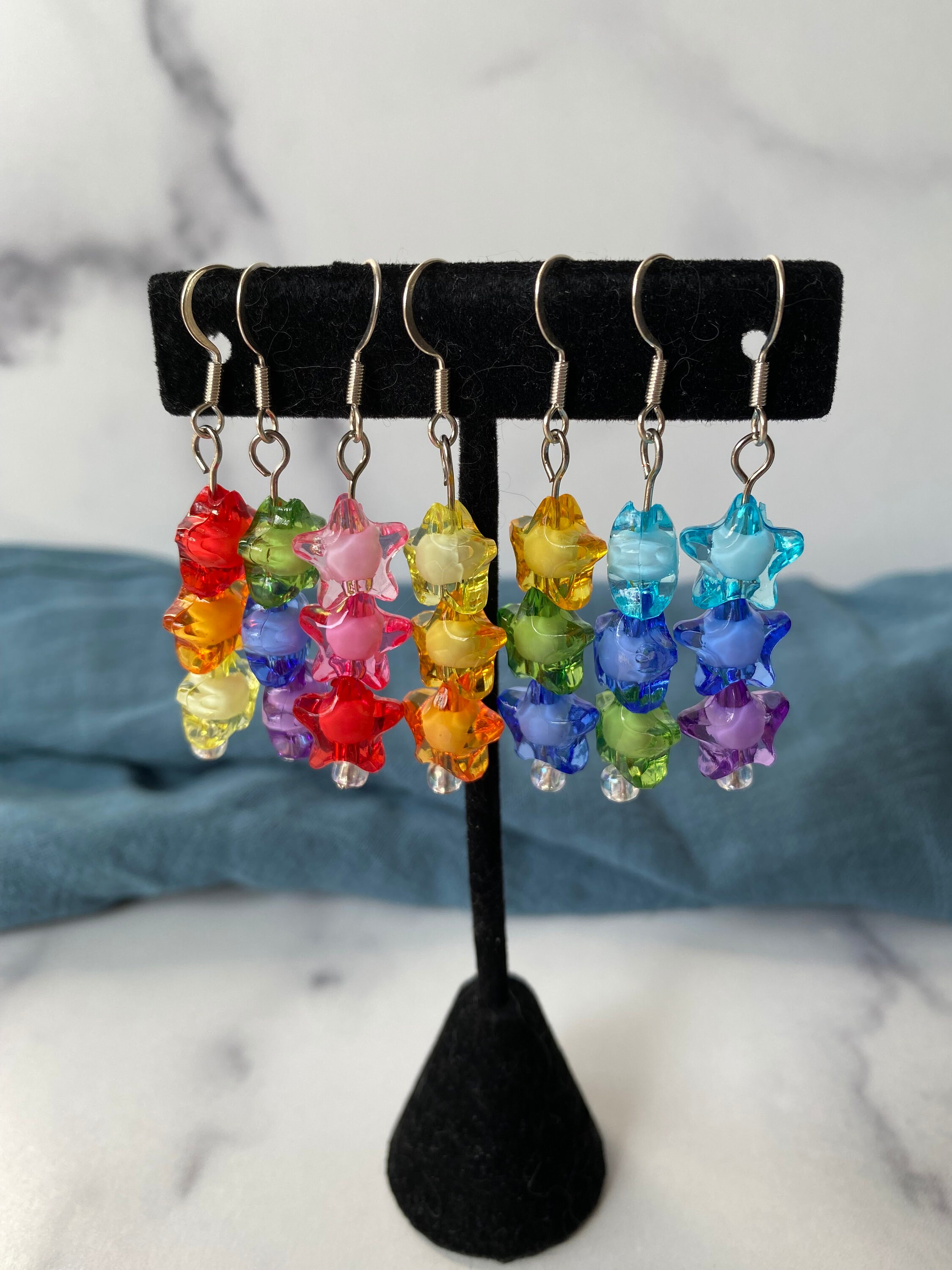 Multicolor 3 Tier Acrylic Star Dangle Earrings
