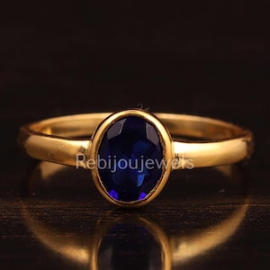 Natürlicher Blauer Saphir Ring: 14K Gold überzogen, Oval Form Stein Ring