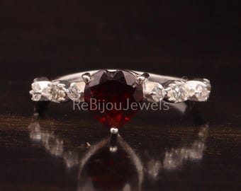 Red Garnet Heart Ring, 925 Sterling Silver,Vintage Proposal Ring