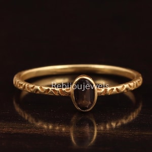 Rookkwartsring, 14 kt verguld, minimalistische juwelier, verlovingsring