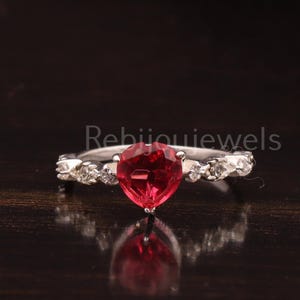 Rubin & Zirknia Vorschlagsring, 925 Sterling Silber Solitaire, Heart Cut, Verlobungsring