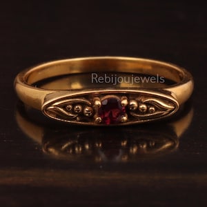 Red Garnet Engagement Ring: 14K Gold Plated, Birthstone Jewelry, Gift For Her