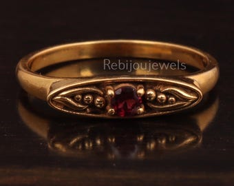 Red Garnet Engagement Ring: 14K Gold Plated, Birthstone Jewelry, Gift For Her