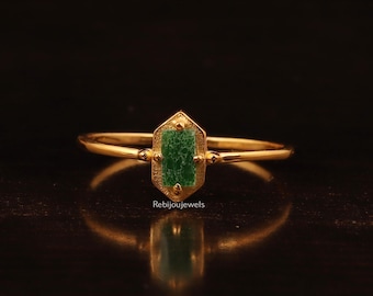 Anello in onice verde naturale e smeraldo, placcato oro 18k, gioiello minimalista da donna.