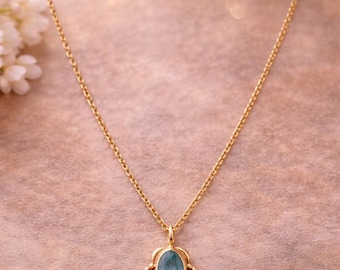 Collier en or aigue-marine | Pendentif en or 18 carats | Pierre bleue naturelle | Bijoux avec pierre de naissance de mars