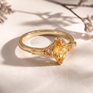 Goldener Citrin-Edelsteinring, 14 Karat vergoldet, Ring mit Marquise-Schliff, Geschenk für Sie