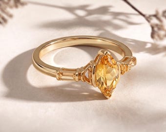 Yellow Citrine Ring, 14K Gold Plated,Elegant Jewelry Birthstone Jewelry Gift For her