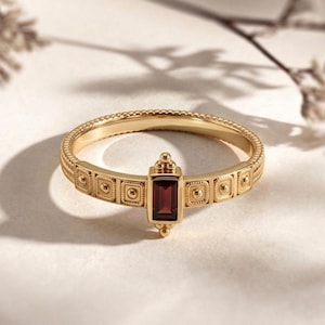 Garnet Ring, 14K Gold plated,Boho Jewelry Engagement, Anniversary Ring For Women