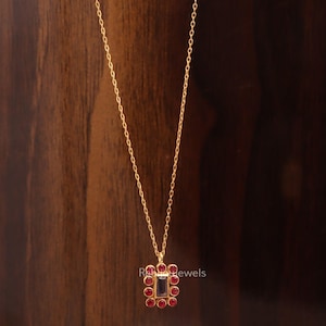 Granat Rubin Halo Gold Anhänger Halskette Vintage Rechteckige Edelstein Halskette