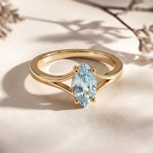 Aquamarine Engagement Ring, Marquise Cut 14K Gold Plated Infinity Ring ,Gift For Her