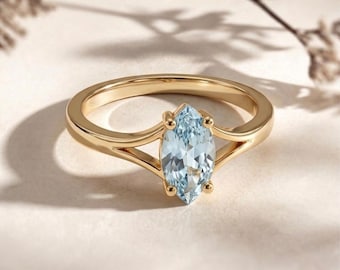 Aquamarin-Verlobungsring, Marquise-Schnitt 14K Gold überzogener Infinity-Ring, Geschenk für sie