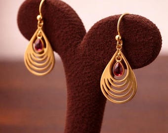 Teardrop Pink Tourmaline Earrings | Minimal Boho Dangle Earrings | Gold Elegant Drop Jewelry