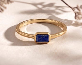 Lapis Lazuli Engagement Ring: 14K Gold  plated,,Minimalist Anniversary Band