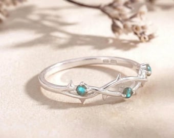 Natural Labradorite Vine Band Ring 925 Sterling Silver Minimalist, Raw Stone Handmade Stacking Ring