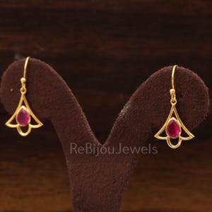 Orecchini con pietra preziosa di rubino, placcati in oro 14 carati, orecchini vintage di design, regalo di anniversario per le donne