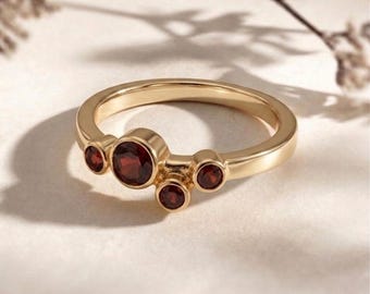 Natural Red Garnet Ring: 14K Gold Plated & Sterling Silver Minimalist Anniversary Birthstone Ring