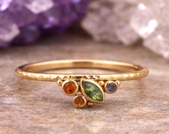 Anillo con múltiples piedras preciosas chapado en oro de 14 quilates, joyería con piedra de nacimiento, regalo de aniversario