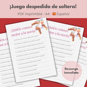 Juego despedida soltera picante – ¿Quién conoce mejor a la novia? – Imprimible PDF en español – Preguntas atrevidas y divertidas