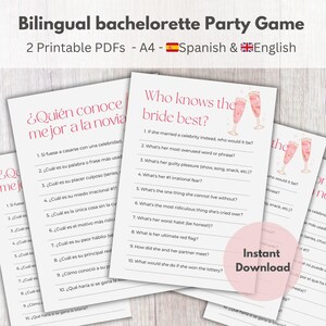 Bilingual Bachelorette Party Game - Who Knows the Bride Best? | Printable in English & Spanish | Instant Download, A4 PDF
