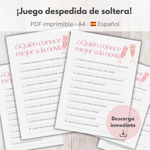 Juego despedida de soltera en español – ¿Quién conoce mejor a la novia? – Imprimible PDF