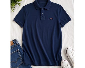 Hollister Epic Flex Muscle Fit Polo Shirt Men XL Navy Blue Stretch Logo