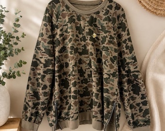 American Eagle Camo Sweatshirt XL Seitlicher Reißverschluss Rundhalspullover Y2K Selten