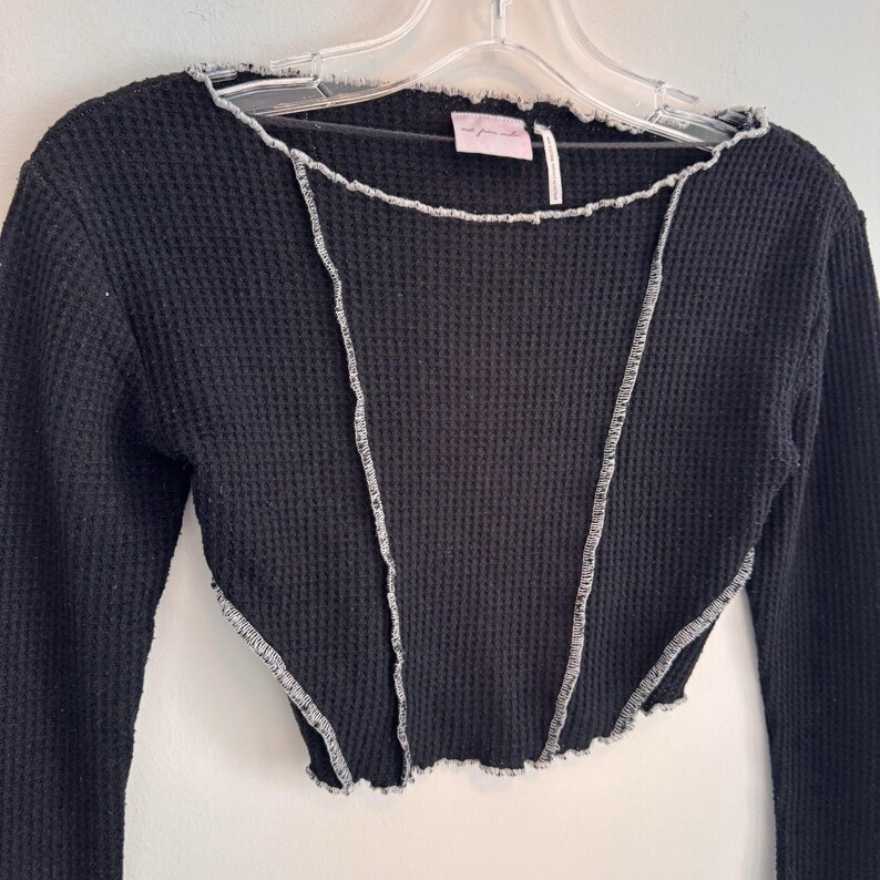 Out From Under Urban Outfitters Waffle Crop Top Black XS Y2K Women's image 3