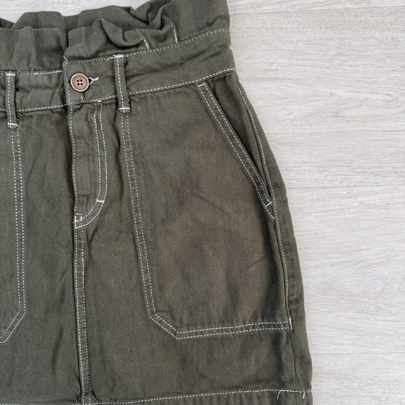 Free People Rock Damen 4 Oliv Grün Paperbag Taille Denim Mini Boho Bild 2