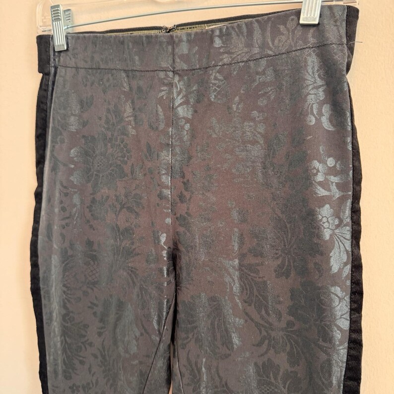 Anthropologie Essential Skinny Pants Womens 4 Black Floral Jacquard Tuxedo image 3