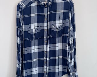 Abercrombie & Fitch Plaid Button Up Shirt Women S Blue Flannel Top