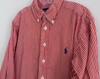 Polo Ralph Lauren Boys Red White Stripe Button Down Shirt S 8 10