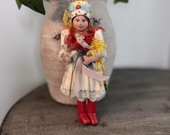 Vintage Kazár Hungarian Folk Doll Cloth 7" Eastern European Traditional Costume