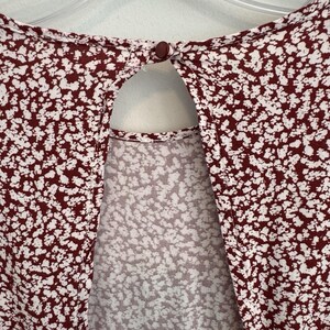 Free People XS Red White Floral Open Back Puff Sleeve Mini Dress Viscose Womens image 7