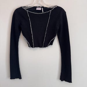 Out From Under Urban Outfitters Waffle Crop Top Black XS Y2K Women's image 1