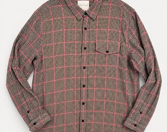Camisa de cuadros American Eagle XL con botones, color rosa, beige y negro, franela estilo Y2K
