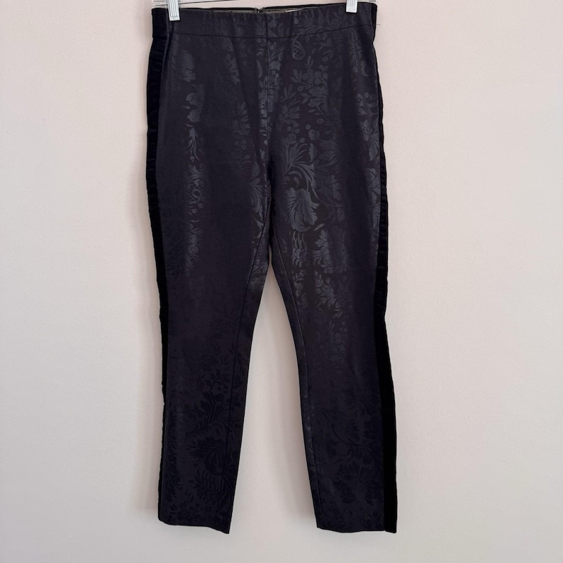 Anthropologie Essential Skinny Pants Womens 4 Black Floral Jacquard Tuxedo image 1