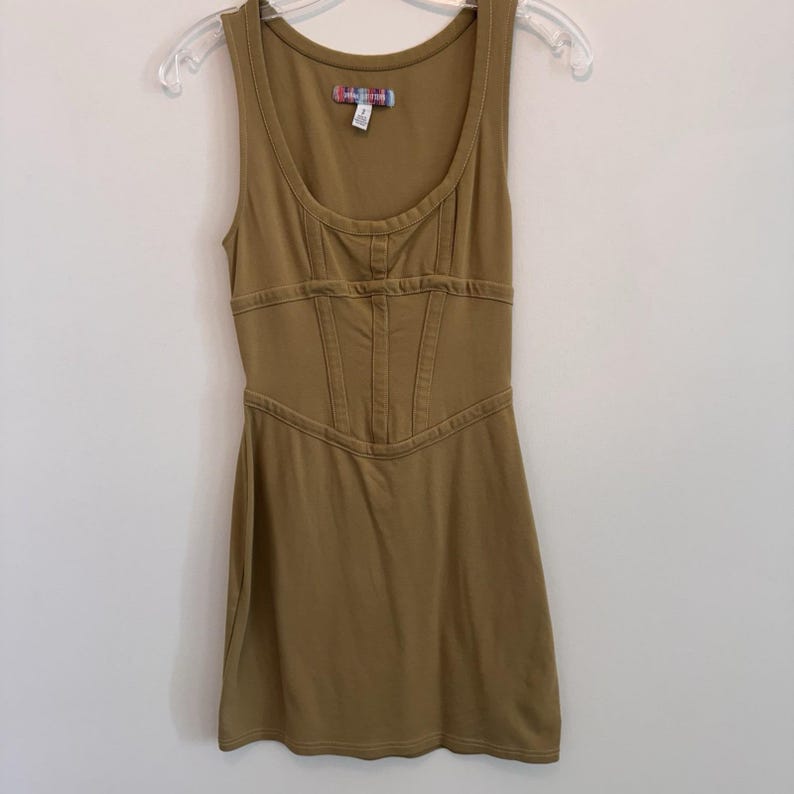 Urban Outfitters Women's Small Mustard Gold Corset Mini Dress Seamed Tank Ribbed image 1