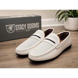 Stacy Adams Corby Loafers Men\'s 11.5M White Perforated Slip On Dress Shoes NEW Stacy Adams Corby saddle slip-on is the | Mercari main image 3