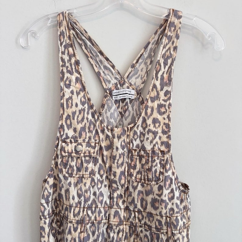 Urban Outfitters Leopard Print Overalls XS Canvas Carpenter Jumpsuit Y2K Street image 3