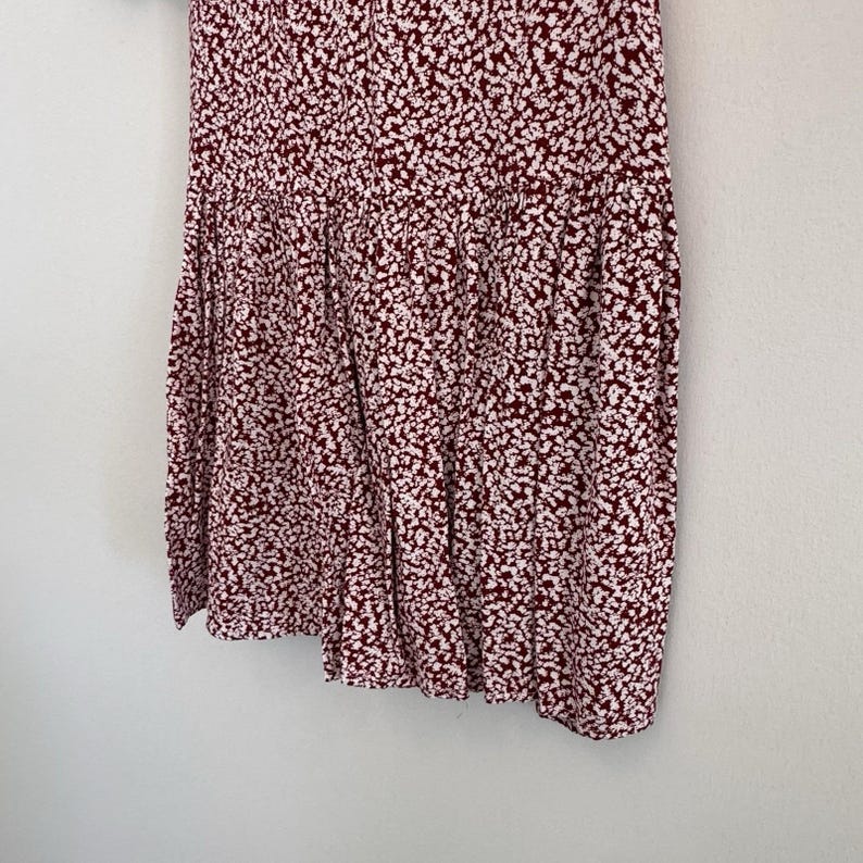 Free People XS Red White Floral Open Back Puff Sleeve Mini Dress Viscose Womens image 9
