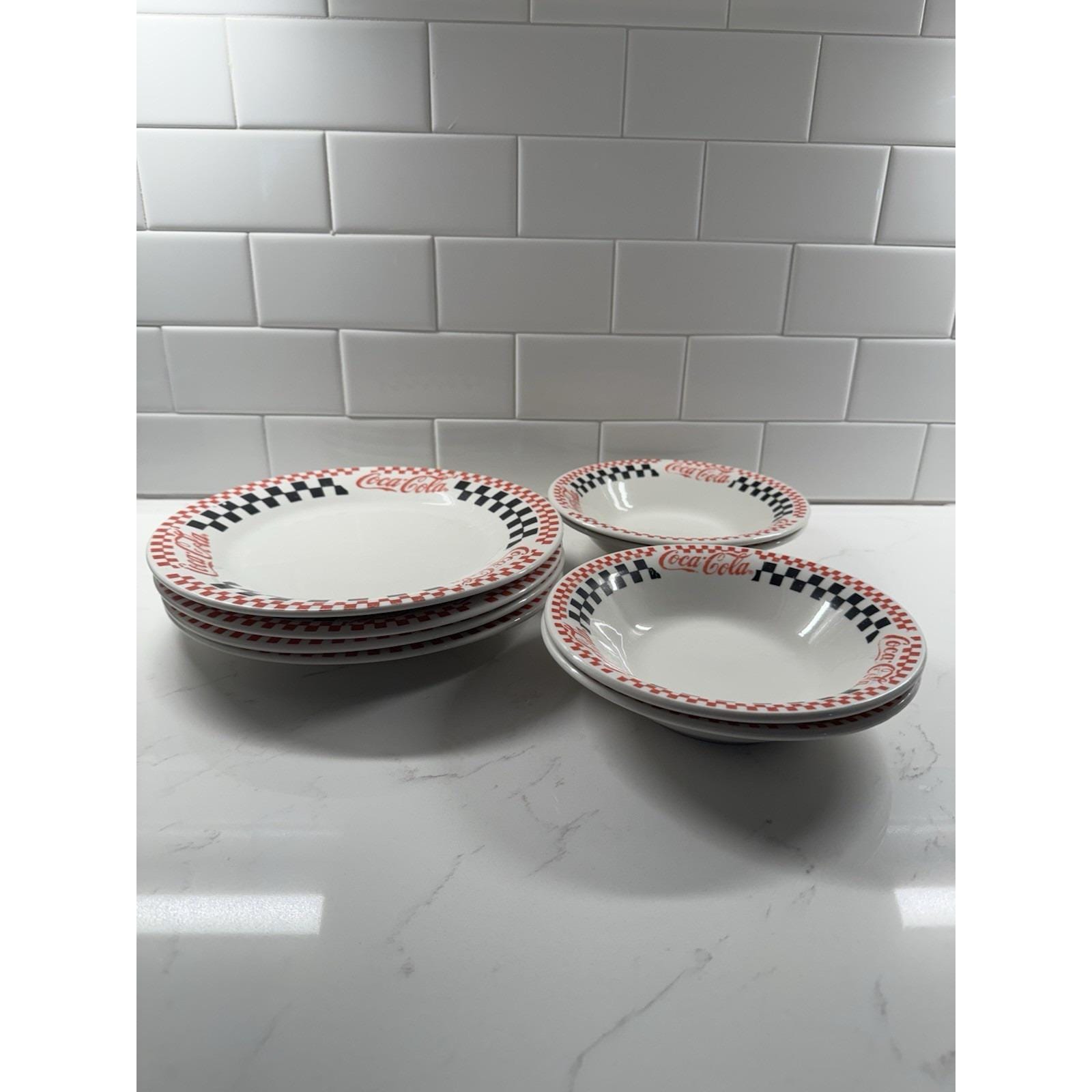 Coca Cola Gibson Racing Red & Black Checkered Dinner Plates Bowls