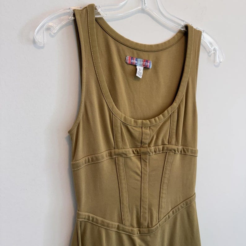 Urban Outfitters Women's Small Mustard Gold Corset Mini Dress Seamed Tank Ribbed image 4