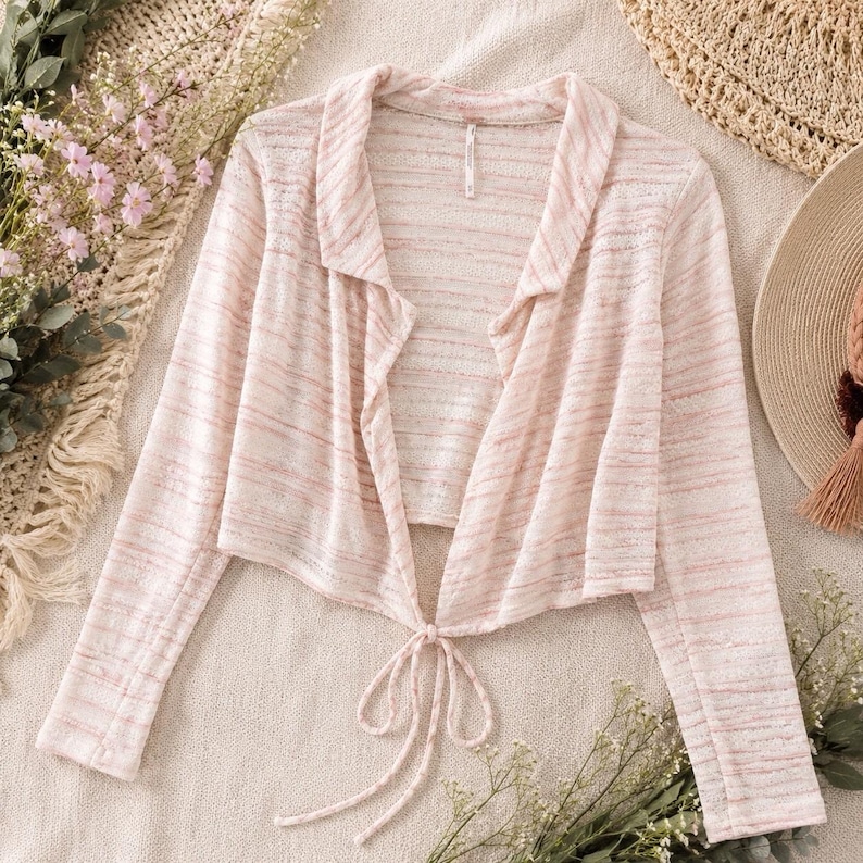 Cárdigan de punto estilo boho, color rosa marfil, abierto por delante, de Free People, talla XS. imagen 1